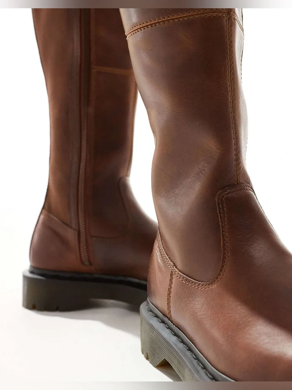 NWOB Dr Martens Amaayah Knee High Leather Brown Square Toe Platform Boots 7L,8L